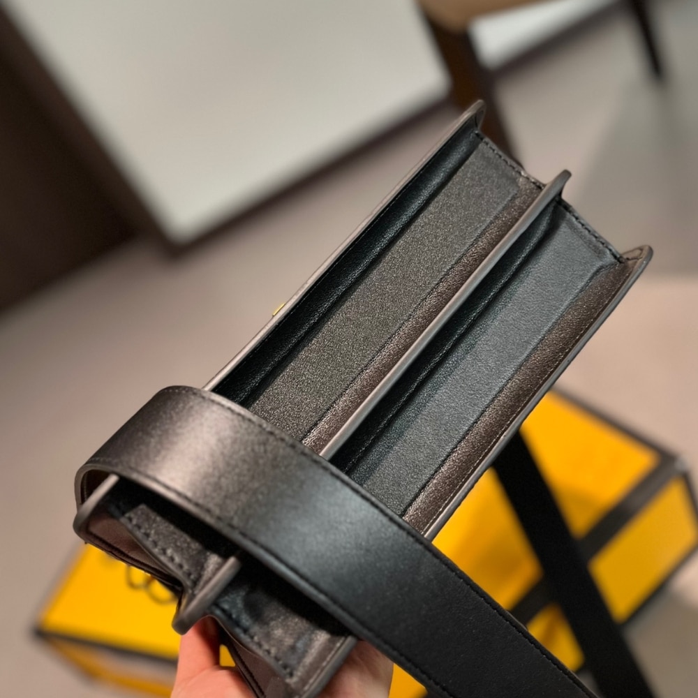 FENDI DIAGONAL FLAT POUCH FF JACQUARD FABRIC BAG BLACK AND GREY 26CM - Image 9