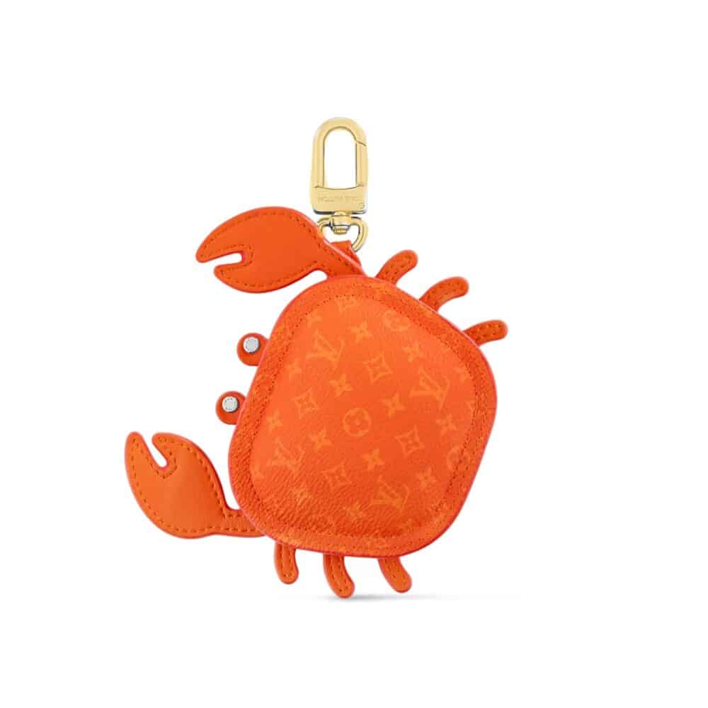 LOUIS VUITTON LV CRAB BAG CHARM LEATHER AND CANVAS ORANGE 9CM M01929
