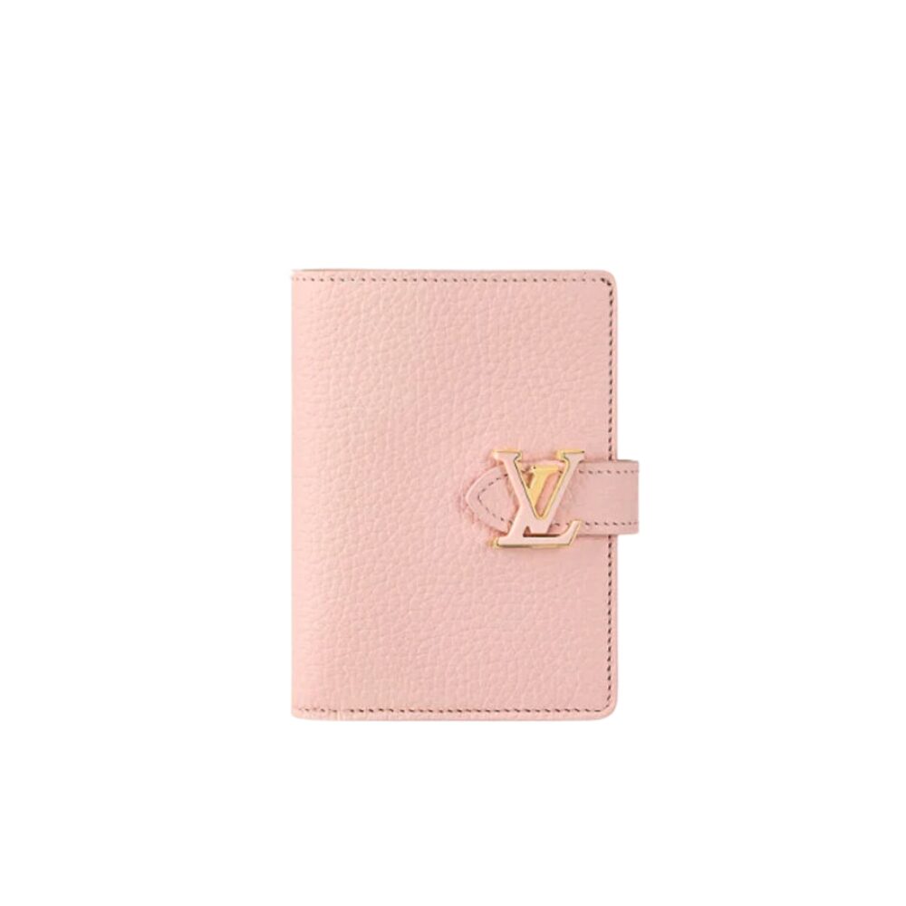 LOUIS VUITTON LV VERTICAL COMPACT WALLET TAURILLON LEATHER ROSE 12CM