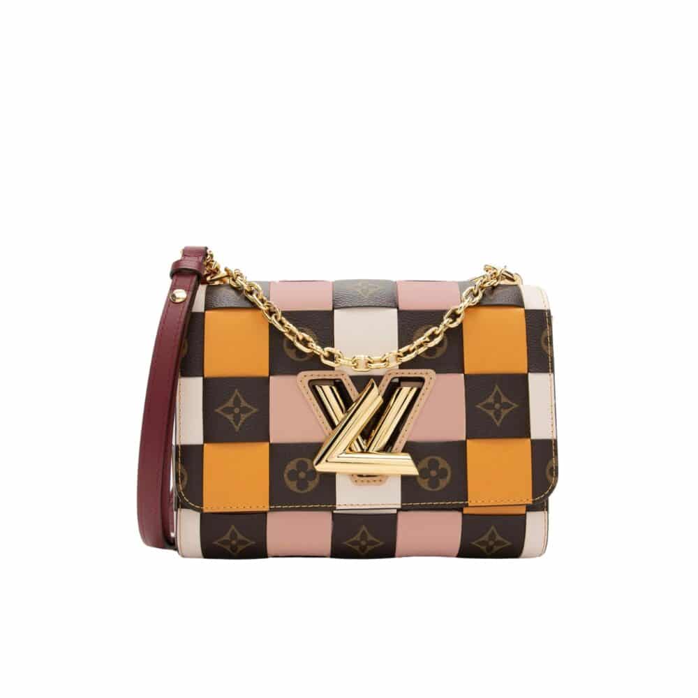 LOUIS VUITTON TWIST MM MONOGRAM SHOULDER BAG ORANGE BROWN 23CM