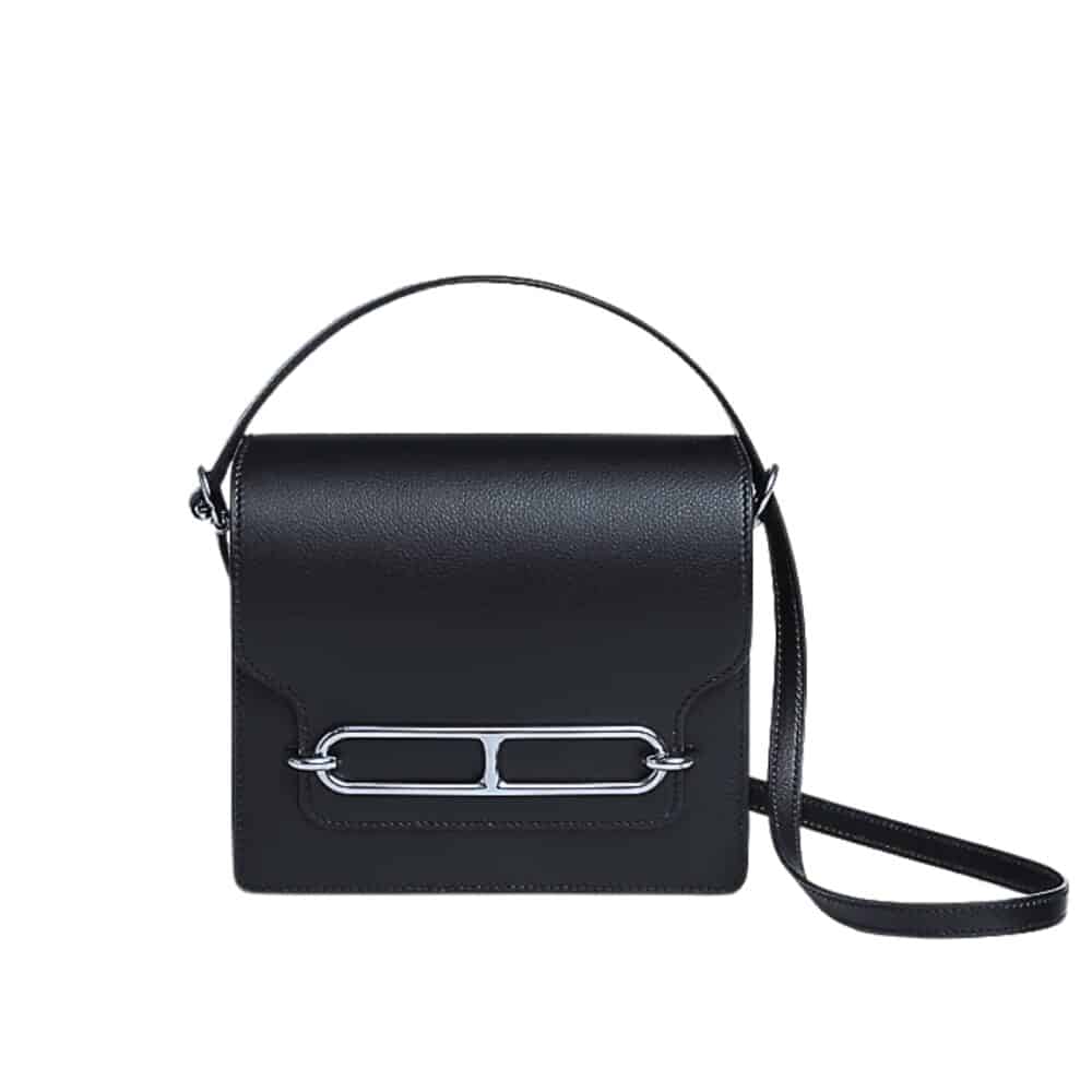 HERMÈS SHINY ALLIGATOR MINI ROULIS PERMABRASS HARDWARE BLACK 18CM