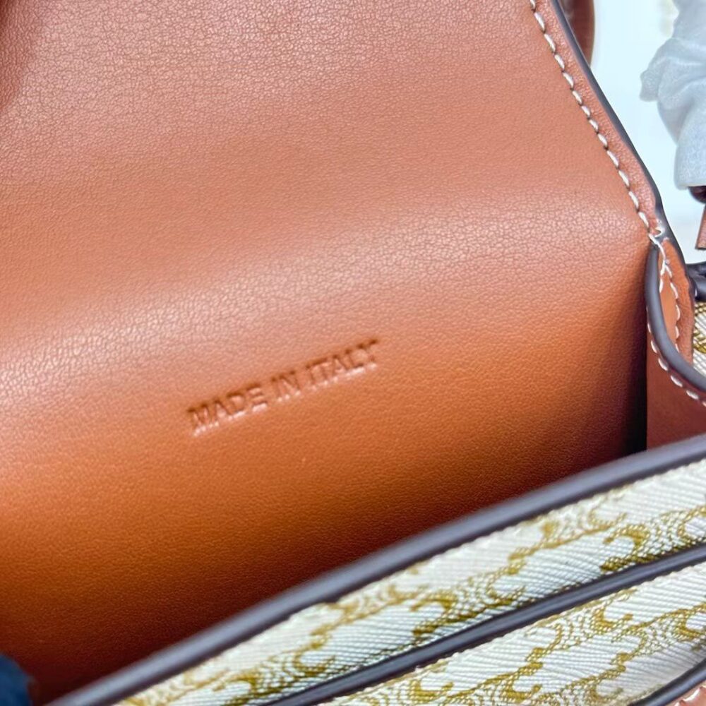 CELINE WOMEN PHONE POUCH WITH FLAP IN TRIOMPHE CANVAS AND BEIGE - Image 4
