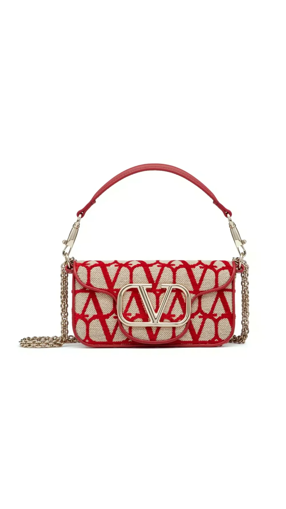 VALENTINO GARAVANI LOCÒ TOILE ICONOGRAPHE SHOULDER BAG RED 20CM