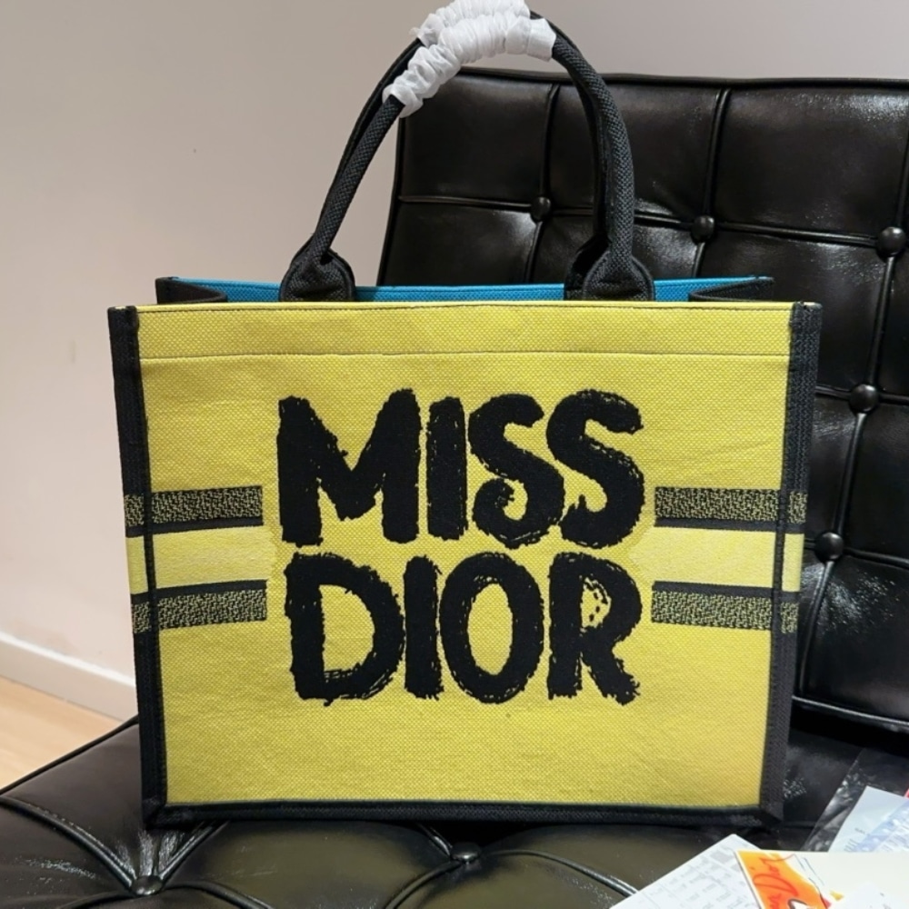 Alternative view of DIOR BOOK TOTE MISS DIOR GRAFFITI EMBROIDERY TWO TONE YELLOW AND BLUE 41CM