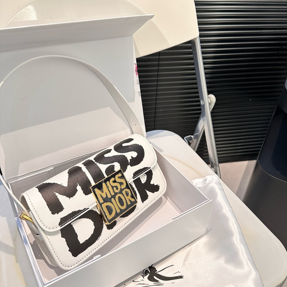 Alternative view of DIOR MISS DIOR FLAP BAG GRAFFITI PRINTED CALFSKIN WHITE AND BLACK 22CM M2610UZCJ M933