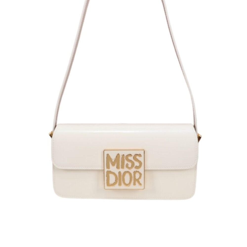 DIOR MISS DIOR FLAP BAG PATENT CALFSKIN WHITE 22CM