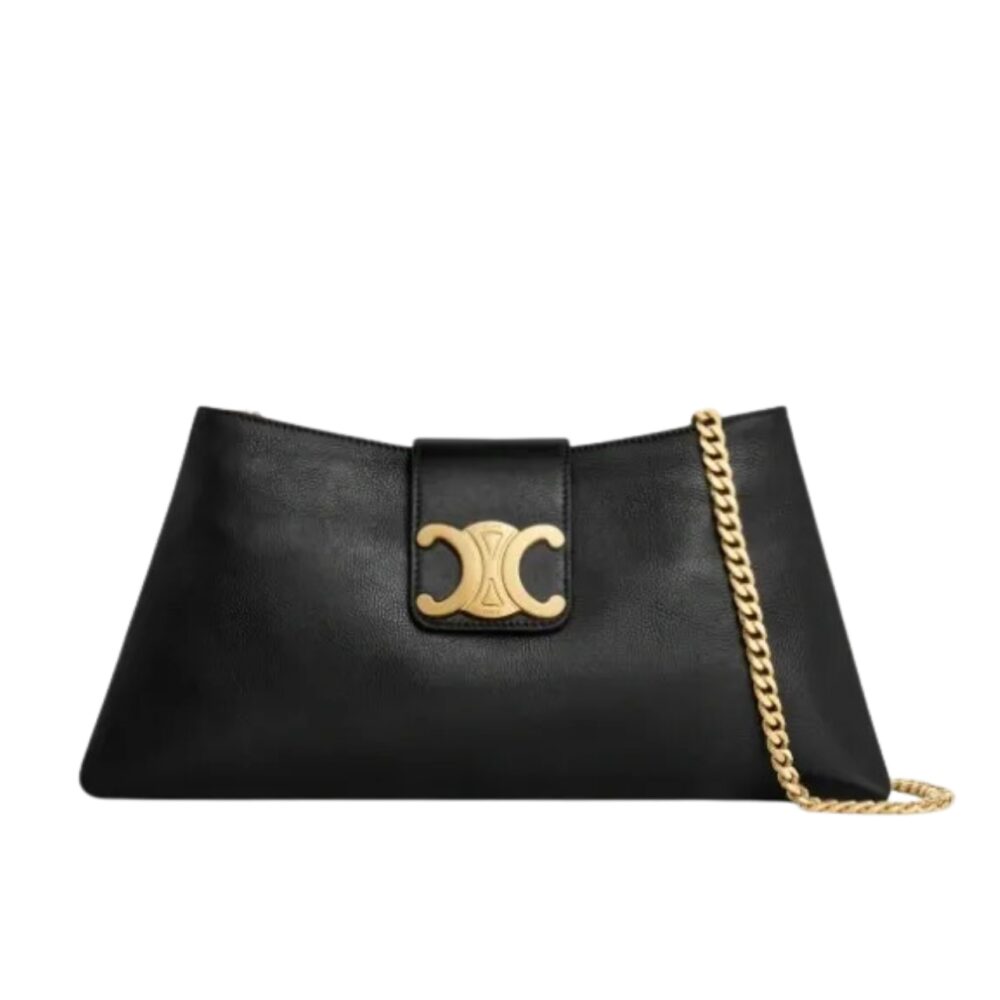 CELINE WILTERN CLUTCH TRIOMPHE SOFT IN SMOOTH BLACK 30CM