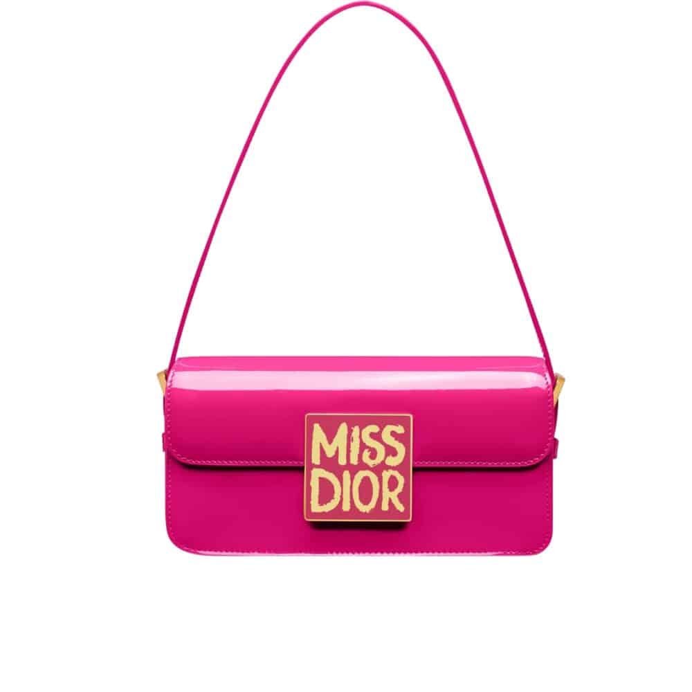 DIOR MISS DIOR FLAP BAG PATENT CALFSKIN FUCHSIA 20CM