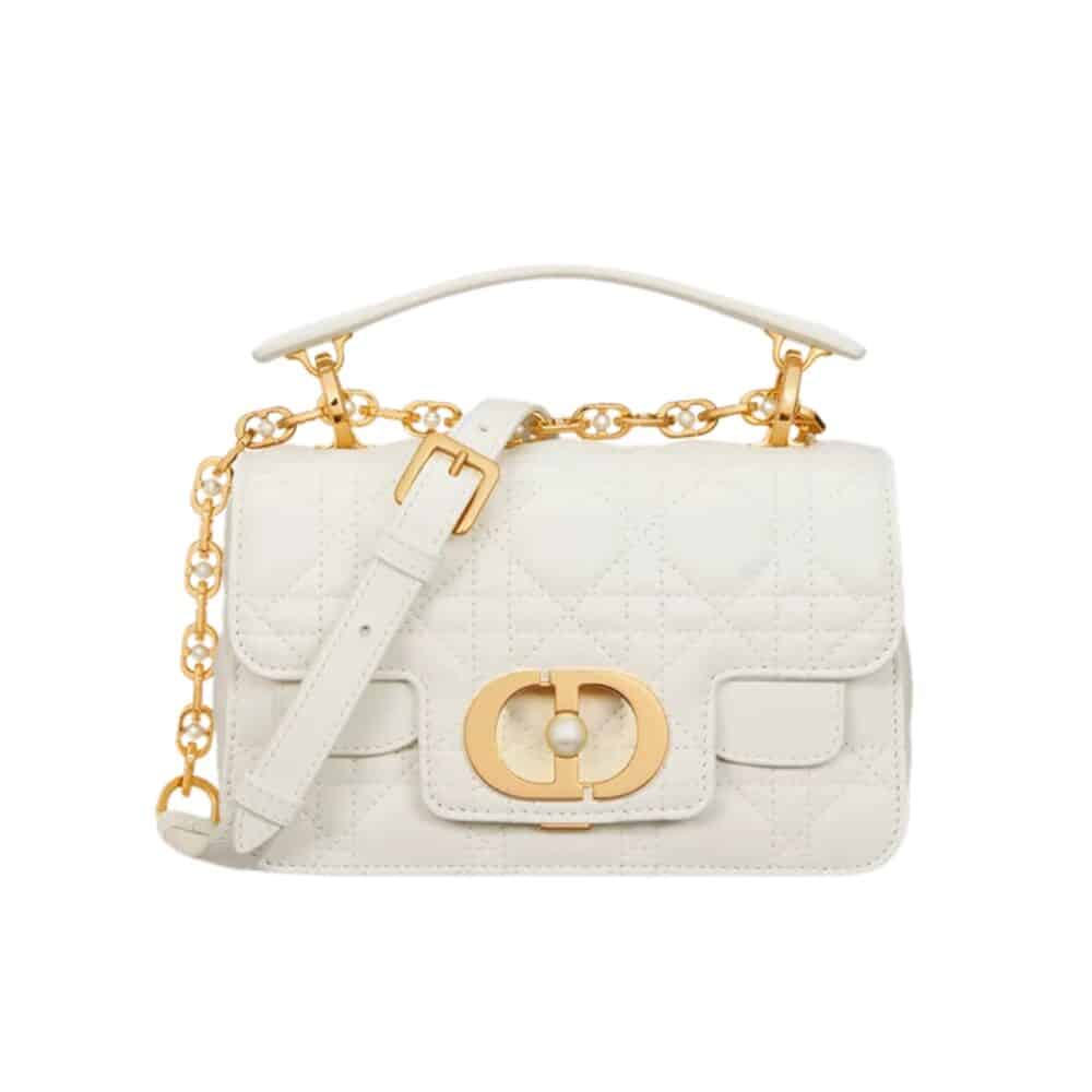 DIOR JOLIE TOP HANDLE BAG MINI CANNAGE CALFSKIN WHITE 19CM
