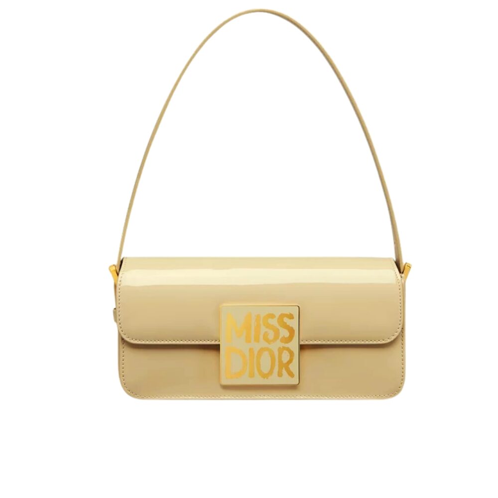 DIOR MISS DIOR FLAP BAG PATENT CALFSKIN ROPE BEIGE 20CM