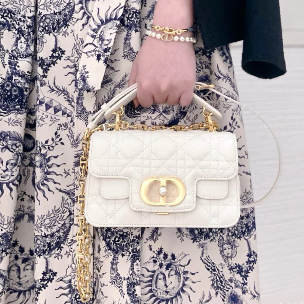 DIOR JOLIE TOP HANDLE BAG MINI CANNAGE CALFSKIN WHITE 19CM - Image 4