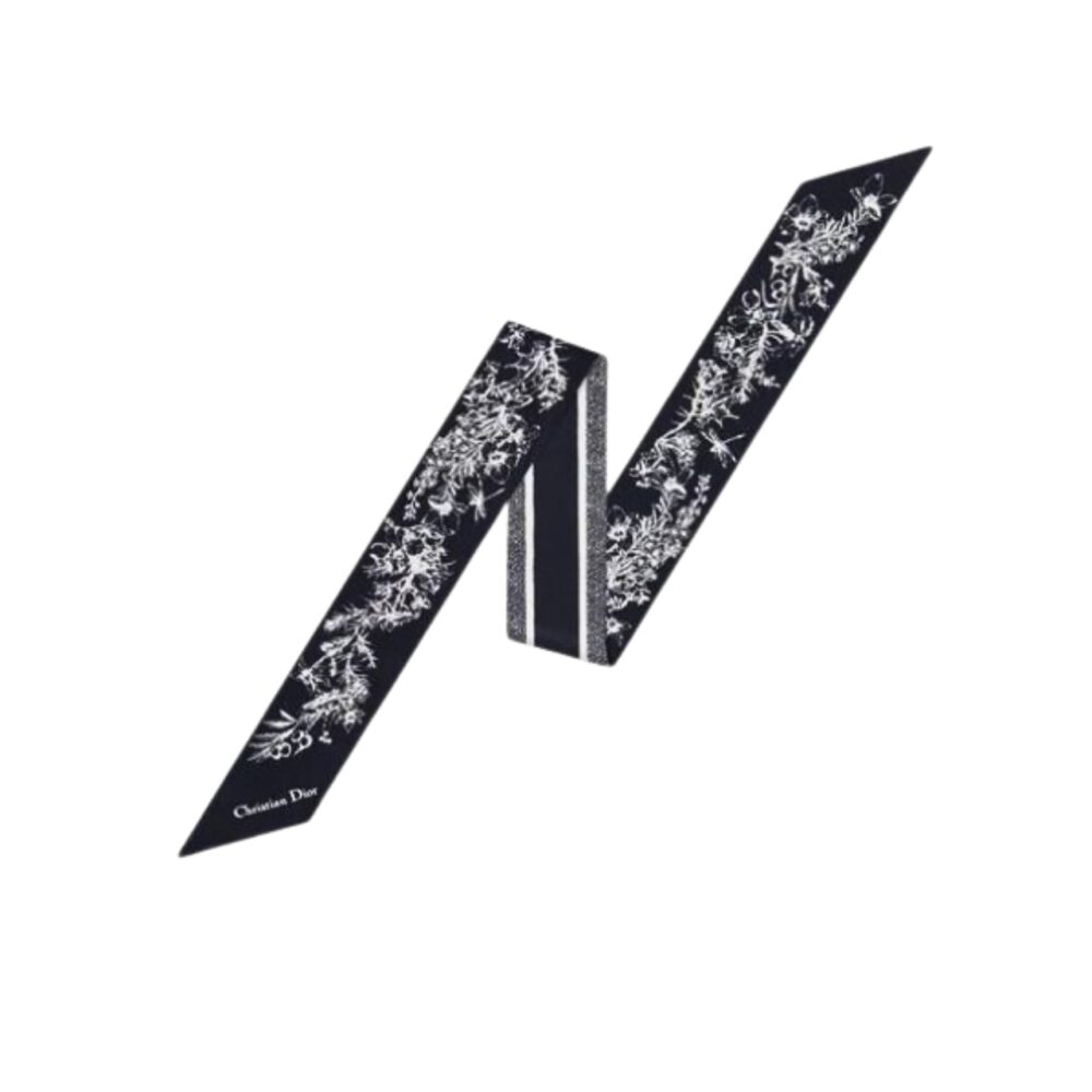 DIOR TOILE DE JOUY FLOWERS MITZAH SCARF BLACK