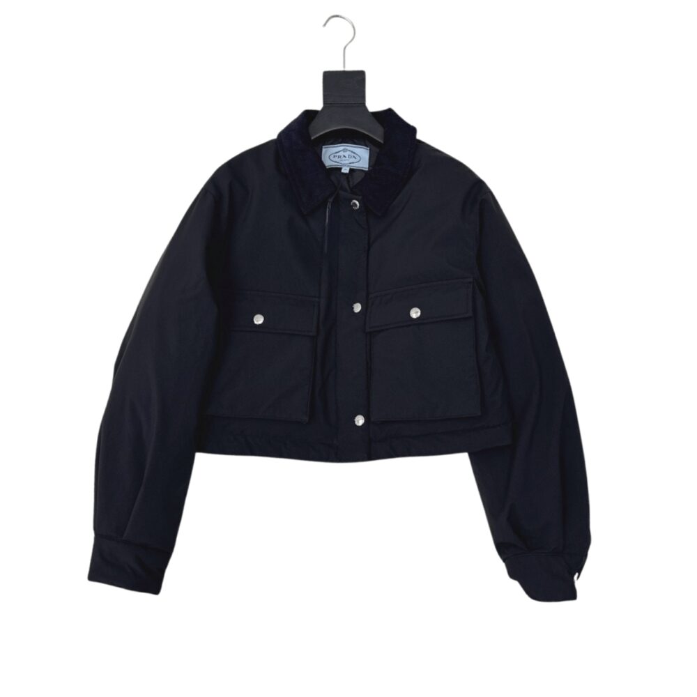 PRADA CROPPED JACKET TECHNICAL CANVAS BLACK