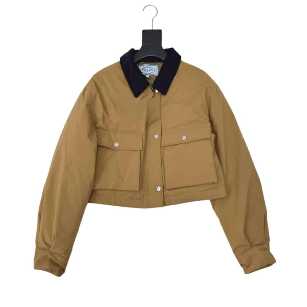 PRADA CROPPED JACKET TECHNICAL CANVAS DARK BEIGE