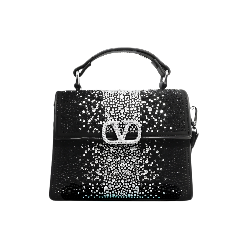 VALENTINO GARAVANI MINI VSLING HANDBAG WITH SPARKLING EMBROIDERY BLACK 19CM