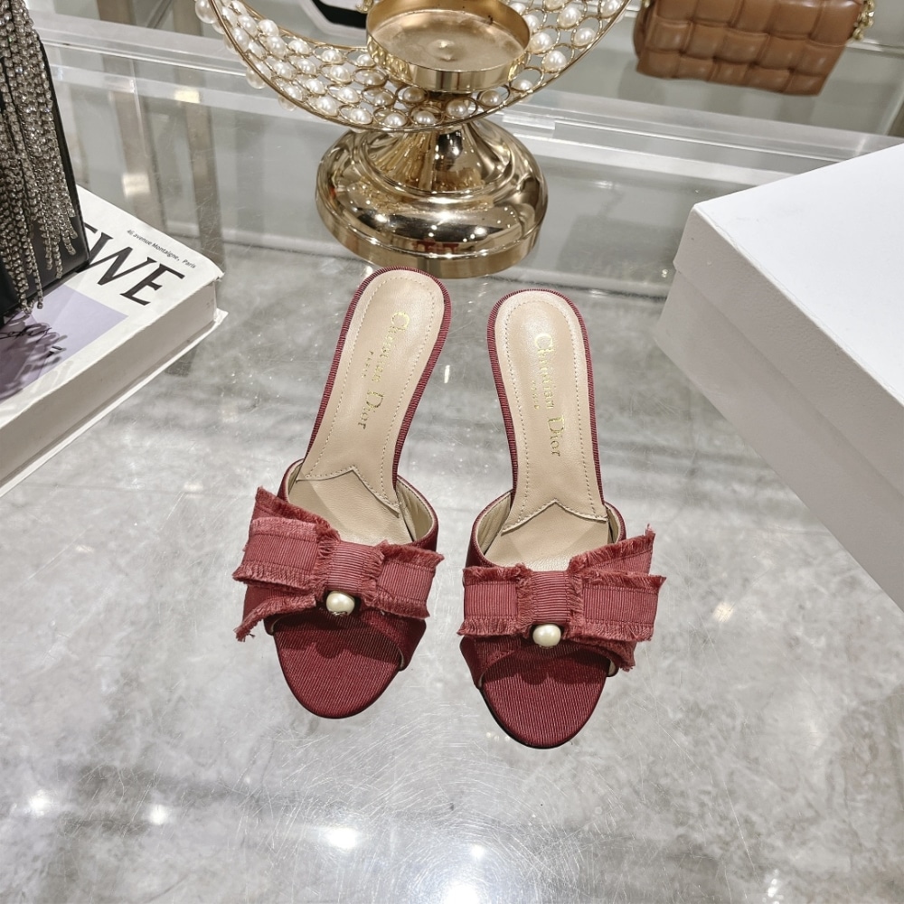 Alternative view of DIOR ADIORABLE HEELED SLIDE RED FRINGED GROSGRAIN