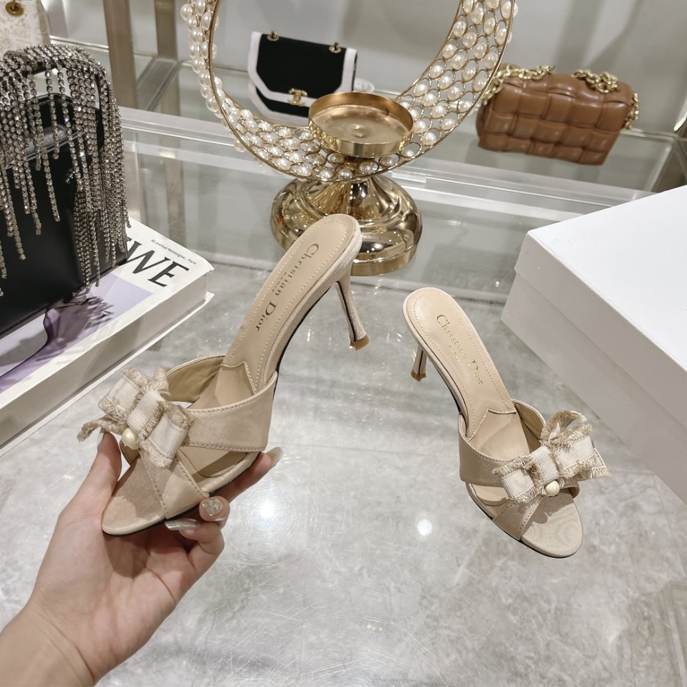 Alternative view of DIOR ADIORABLE HEELED SLIDE NUDE FRINGED GROSGRAIN KCO089GGN S12U