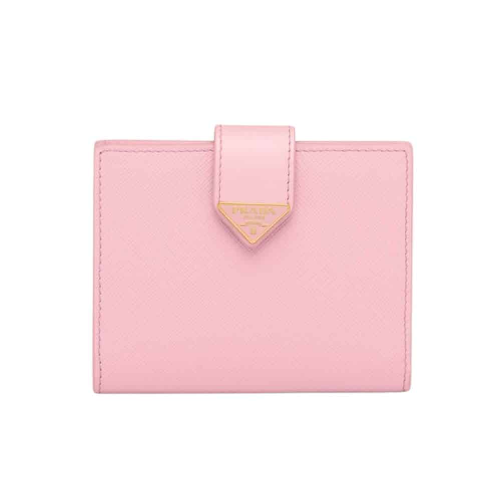 PRADA SAFFIANO LEATHER VERTICAL SHORT WALLET FLAP TRIANGLE LOGO PINK 10CM