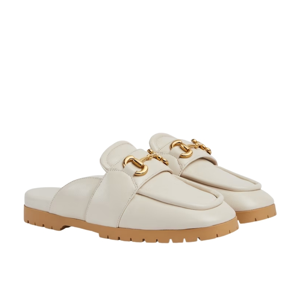 GUCCI WOMEN'S MULE WITH HORSEBIT WHITE 771096 AACAI 9522