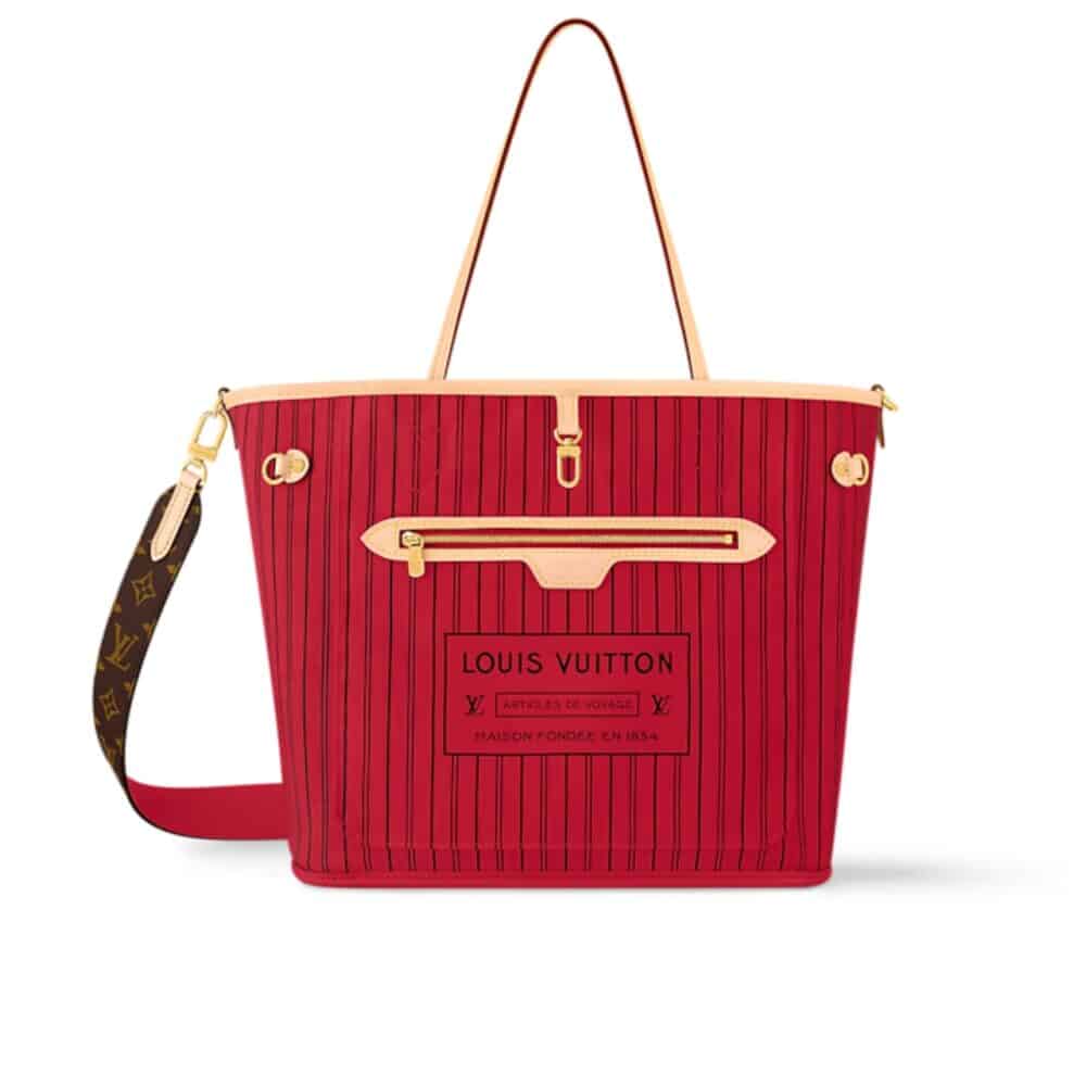 LOUIS VUITTON NEVERFULL BANDOULIÈRE INSIDE OUT MM MONOGRAM ROUGE SARI 32CM M12096
