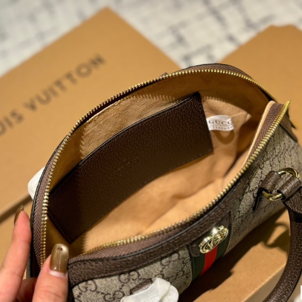 GUCCI OPHIDIA SMALL TOP HANDLE BAG BEIGE AND EBONY 30CM - Image 7