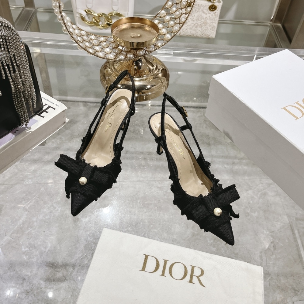 Alternative view of DIOR ADIORABLE SLINGBACK PUMP BLACK FRINGED GROSGRAIN KDV225GGN S900