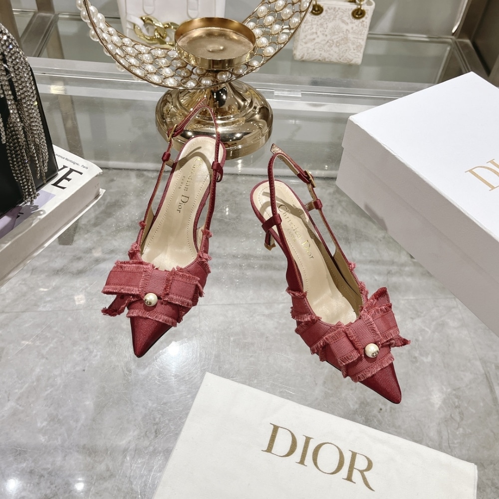 Alternative view of DIOR ADIORABLE SLINGBACK PUMP RED FRINGED GROSGRAIN