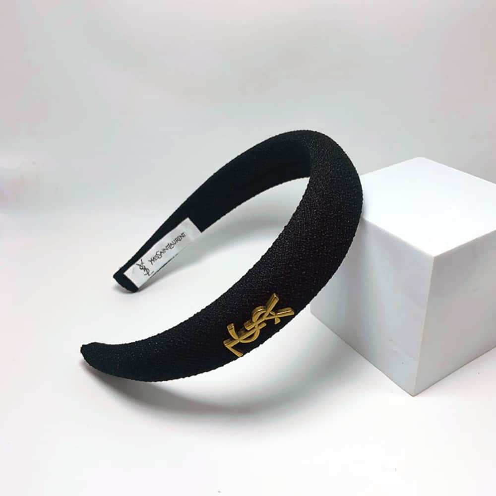 Alternative view of SAINT LAURENT YSL TWEED HEADBAND WITH GOLD HARDWARE IN BLACK