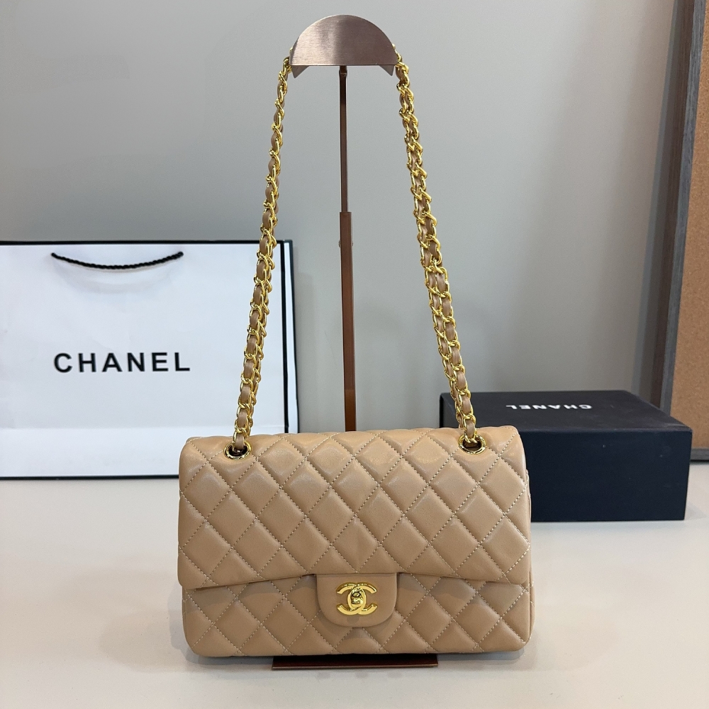 Alternative view of CHANEL MEDIUM CLASSIC DOUBLE FLAP BEIGE GOLD HARDWARE 25CM