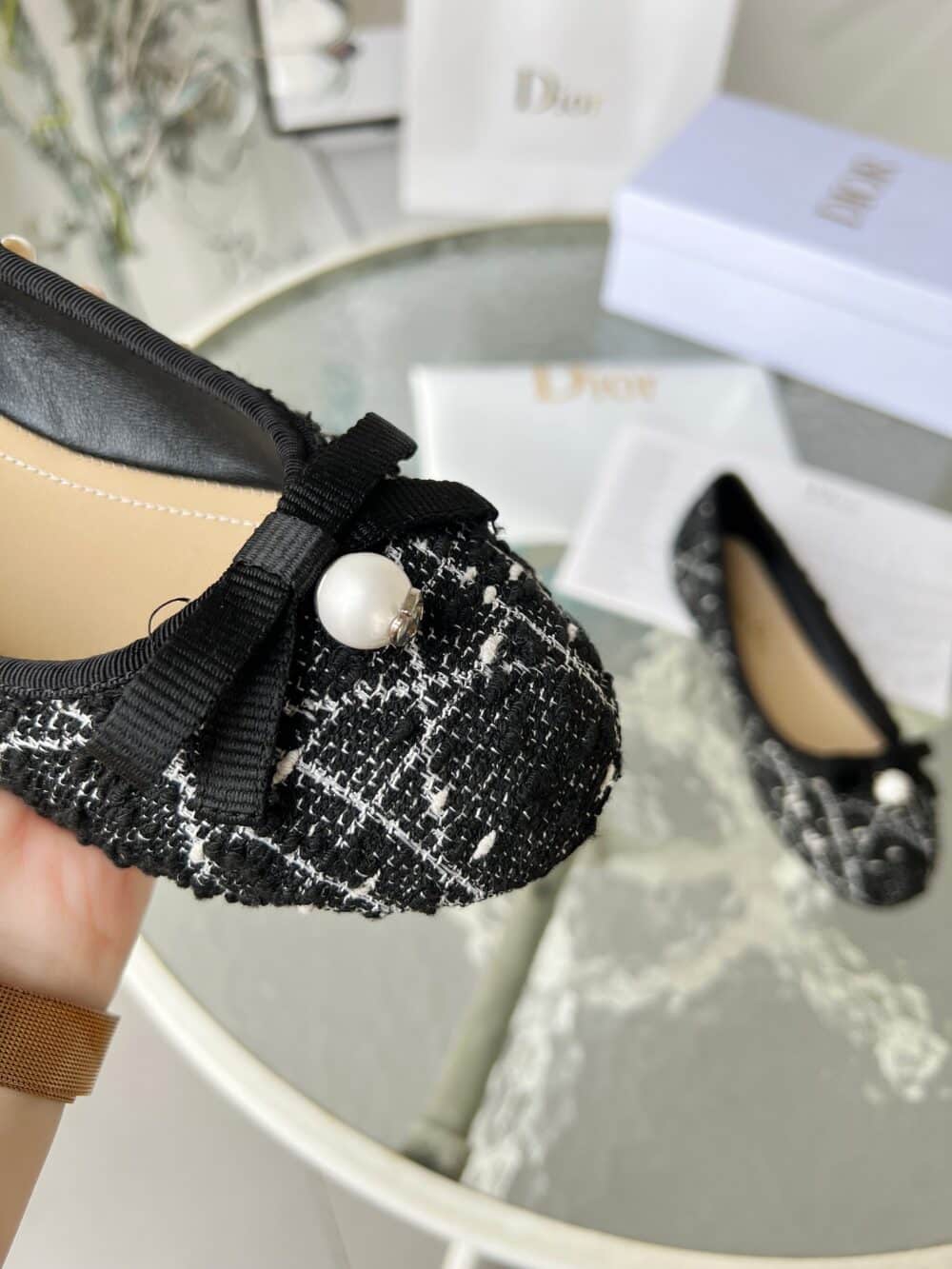 Alternative view of DIOR BALLET FLAT CANNAGE TWEED BLACK AND WHITE KCB900CTG S17X