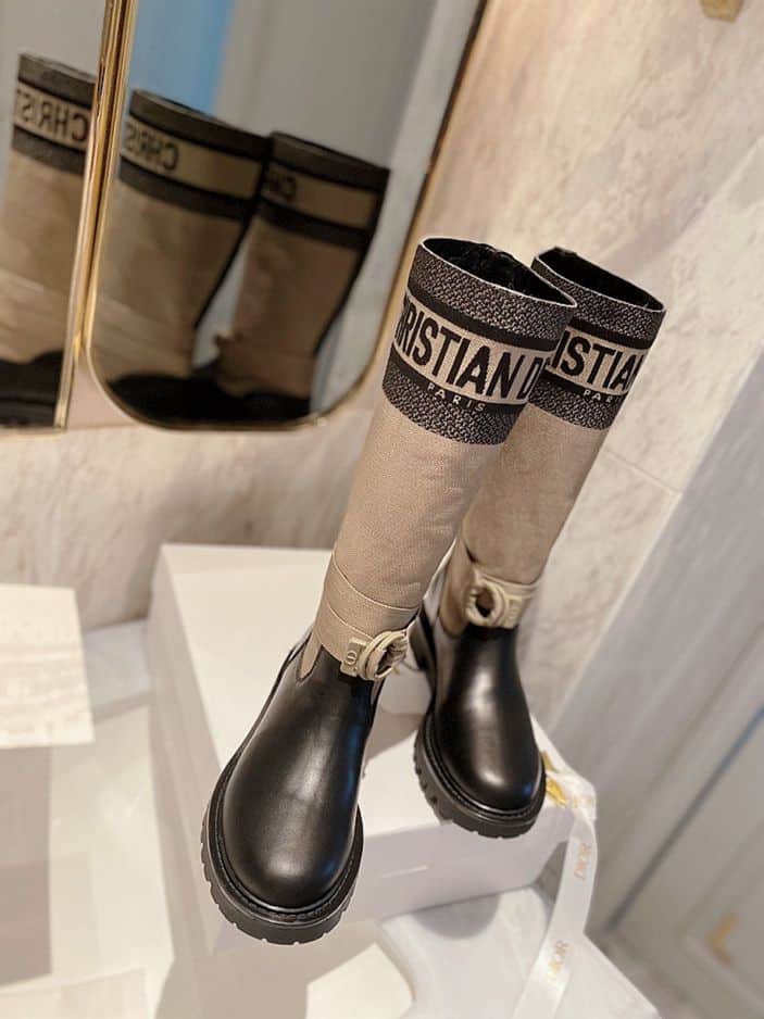 Alternative view of DIOR D MAJOR BOOT FABRIC AND CALFSKIN IN TAUPE AND BLACK KCI611SCN S46X