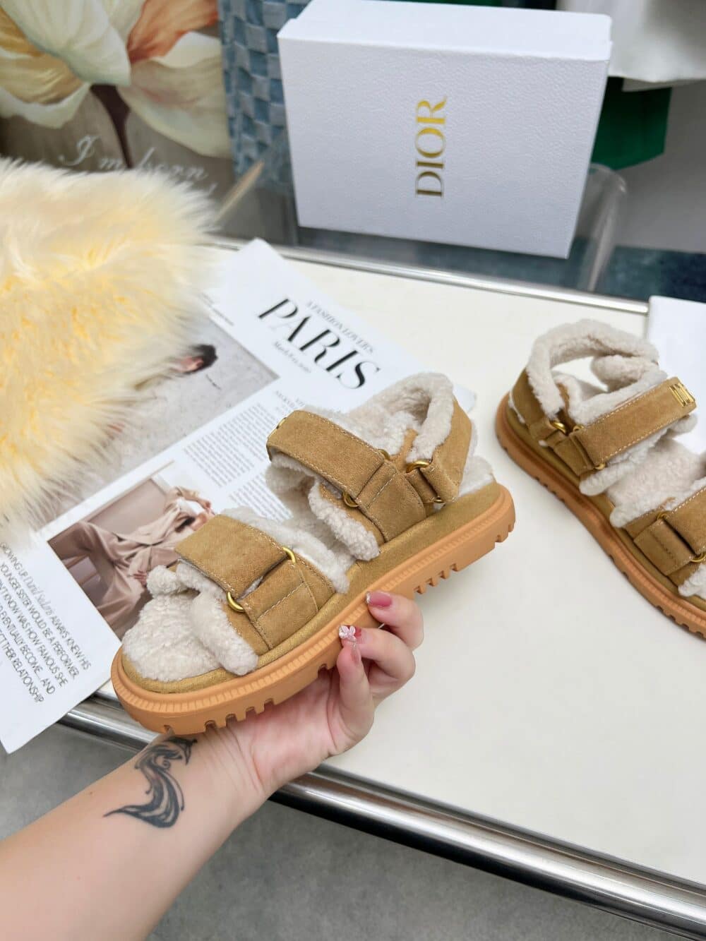 Alternative view of DIOR DIORACT SANDAL GOAT SUEDE BEIGE KCO106SKU S43M