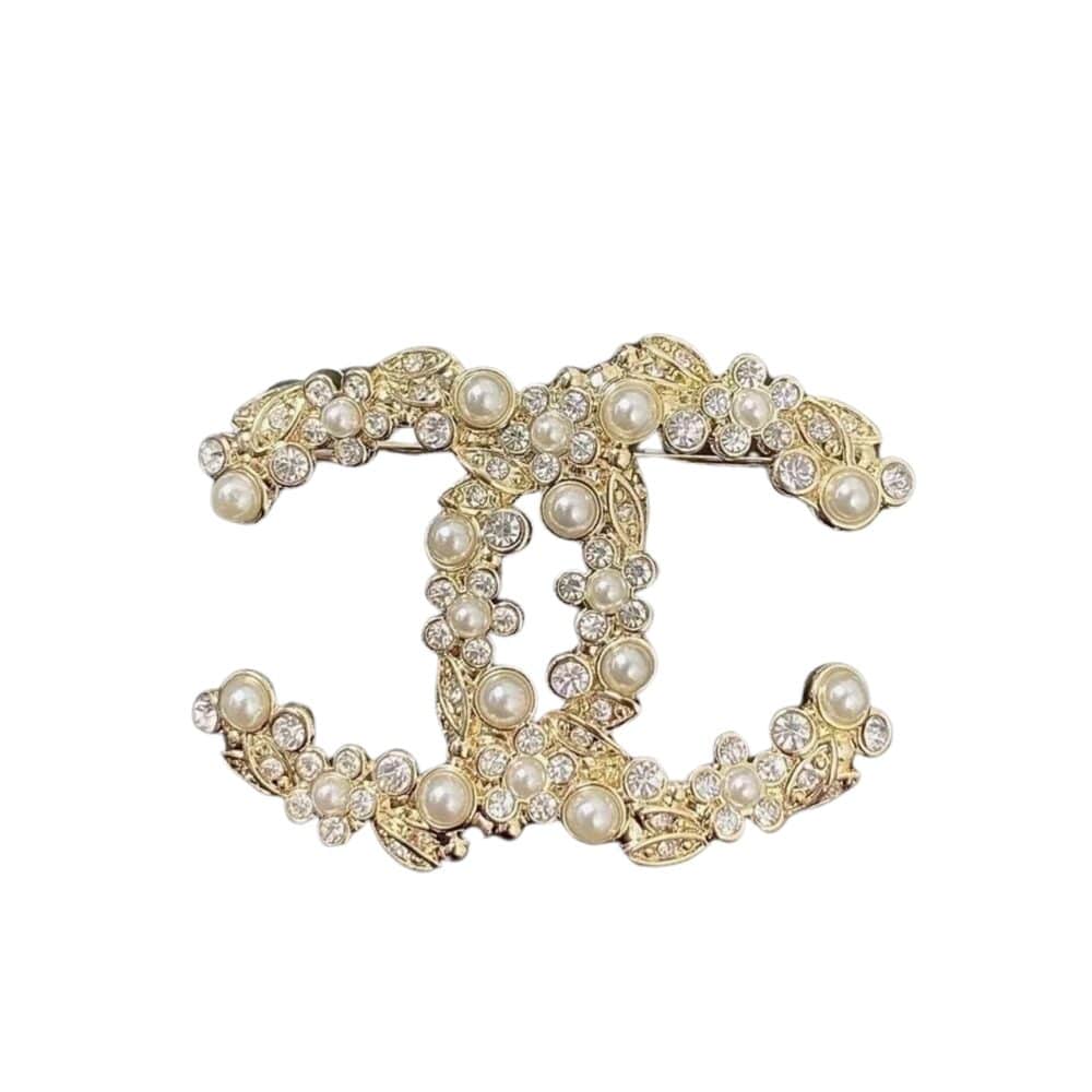CHANEL FLORAL ENAMEL AND CRYSTAL BROOCH WITH PEARL ACCENTS
