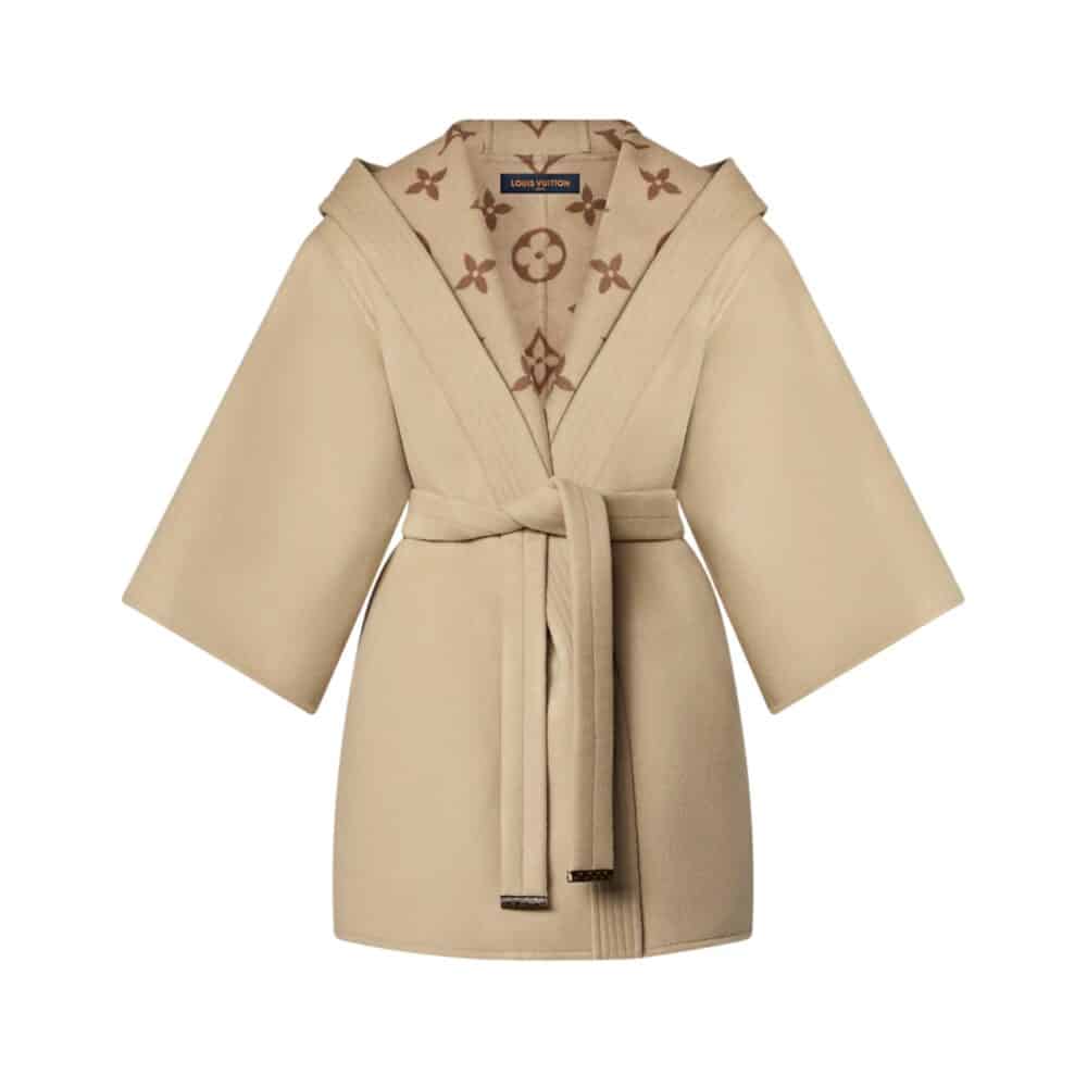 LOUIS VUITTON SIGNATURE HOODED WRAP ROBE COAT BEIGE 1AB713