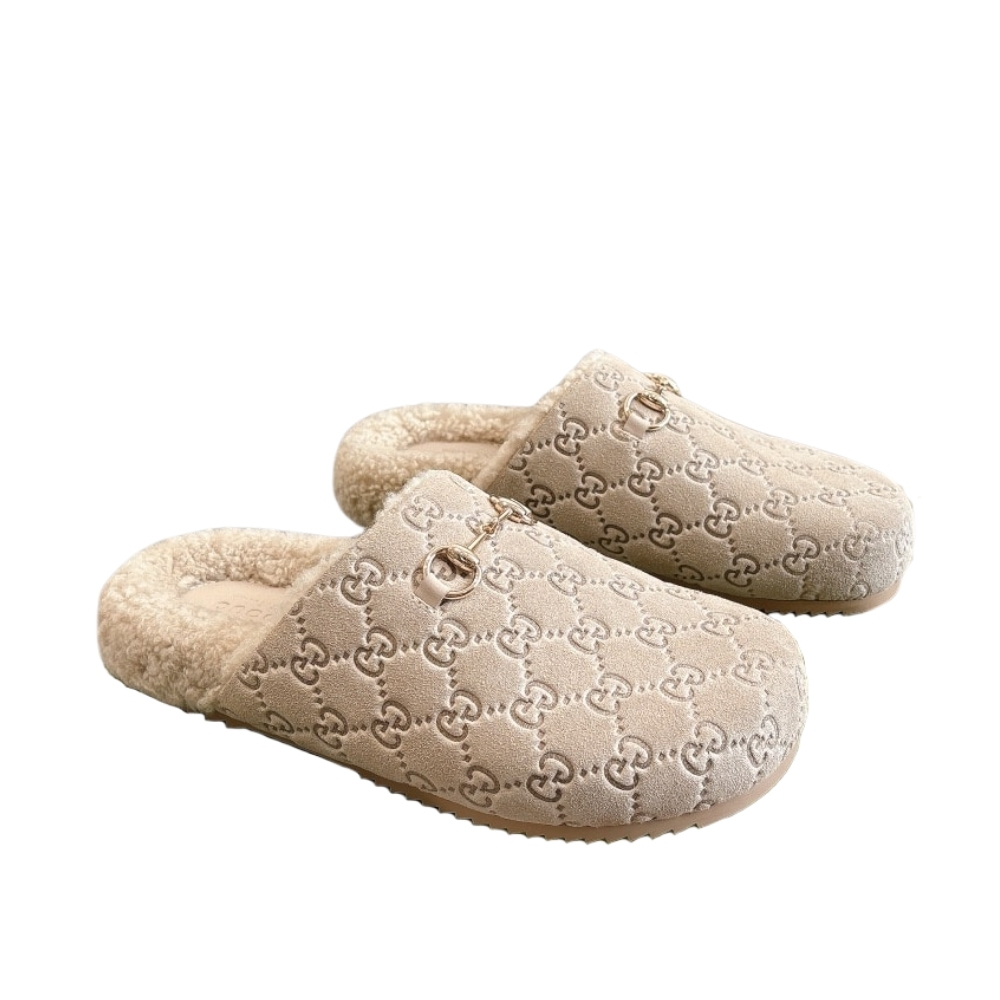 GUCCI WOMEN'S MULE WITH HORSEBIT GG SUEDE NATURAL