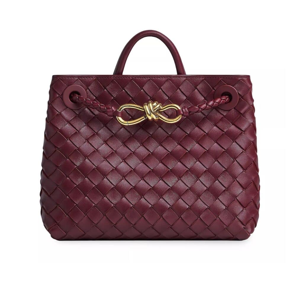 BOTTEGA VENETA ANDIAMO INTRECCIATO LEATHER TOP HANDLE BURGUNDY BLACK 33CM