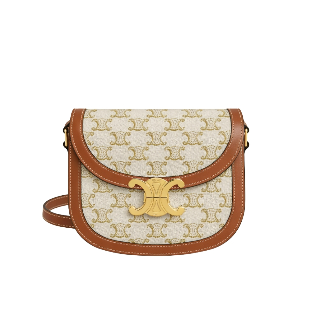 Celine Mini Besace In Triomphe Canvas And Calfskin White 18Cm 196702Bzj 01Bc