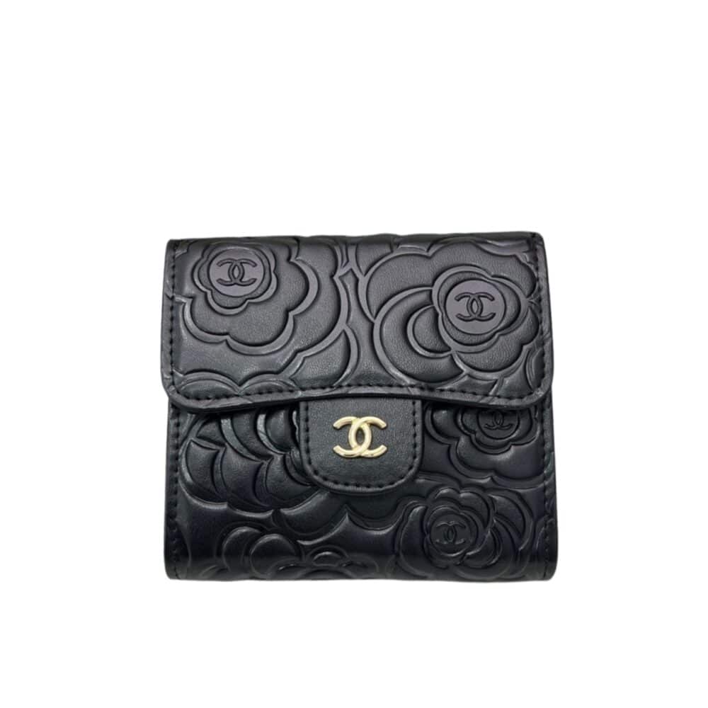 CHANEL SMALL FLORAL WALLET BLACK 11.5CM