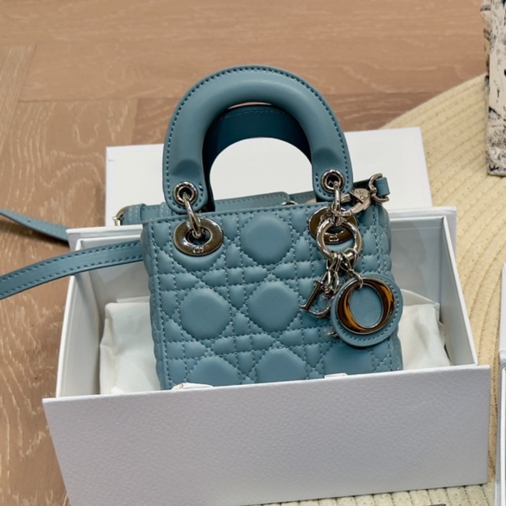 Alternative view of DIOR MICRO LADY DIOR CANNAGE HANDBAG BLUE 12CM