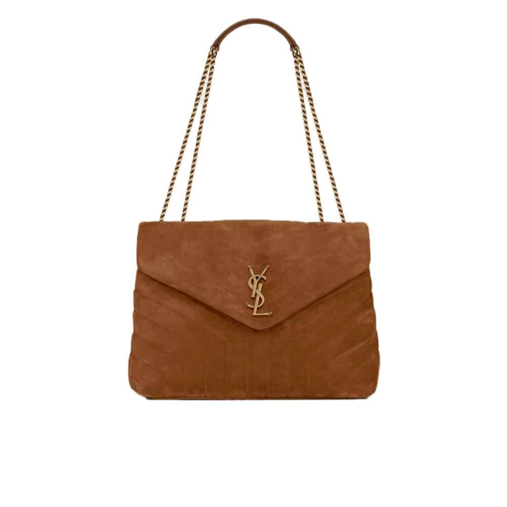 SAINT LAURENT CINNAMON LOULOU LARGE CHAIN BAG IN SUEDE BROWN 31CM
