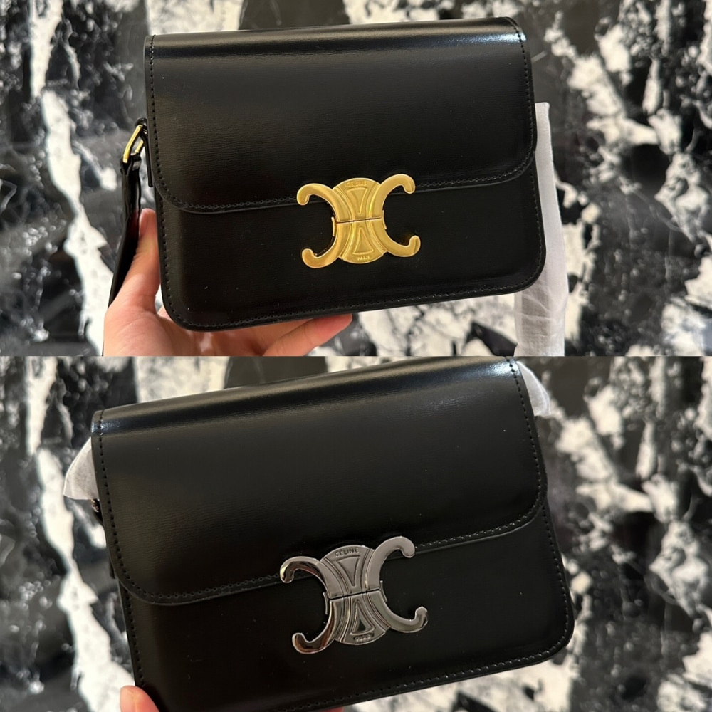 CELINE TEEN TRIOMPHE BAG IN SHINY SILVER HARDWARE BLACK 19CM 188423BF4 38SI - Image 3