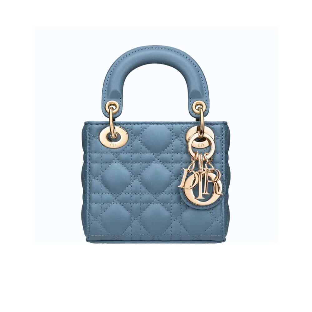 DIOR MICRO LADY DIOR CANNAGE HANDBAG BLUE 12CM