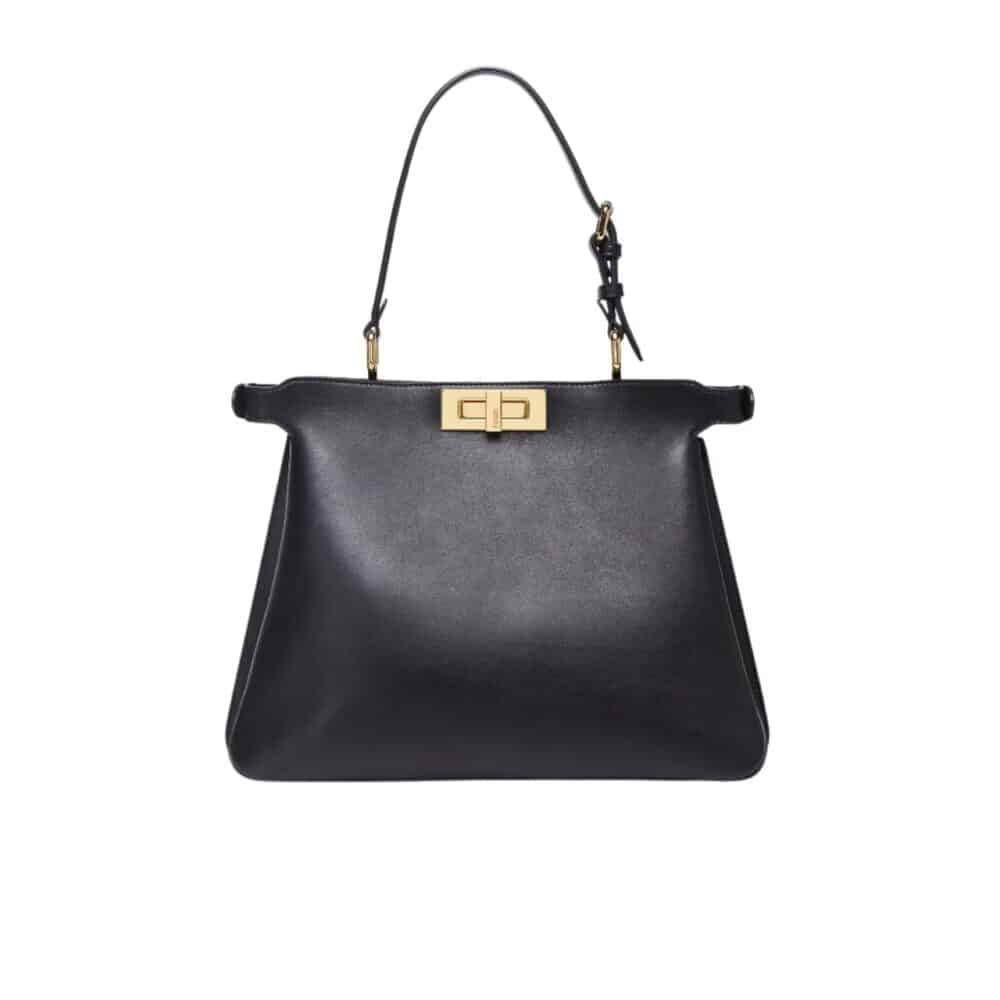 FENDI PEEKABOO SOFT MEDIUM LEATHER BAG BLACK 33CM