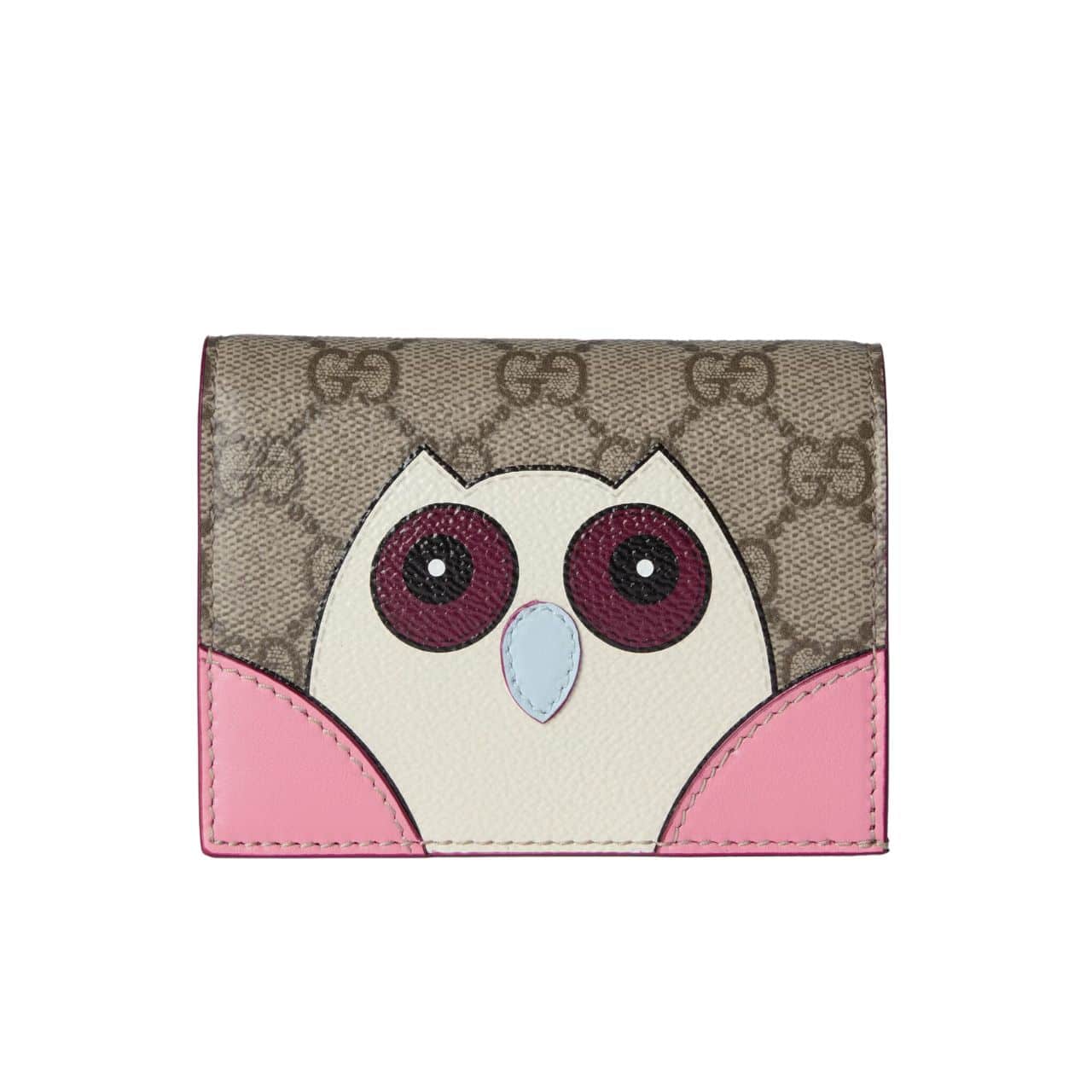 GUCCI GG MINI WALLET WITH OWL DETAIL BEIGE AND DARK BROWN 11CM