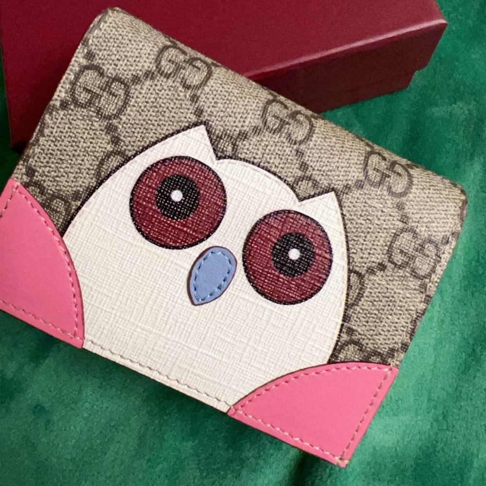 GUCCI GG MINI WALLET WITH OWL DETAIL BEIGE AND DARK BROWN 11CM - Image 3