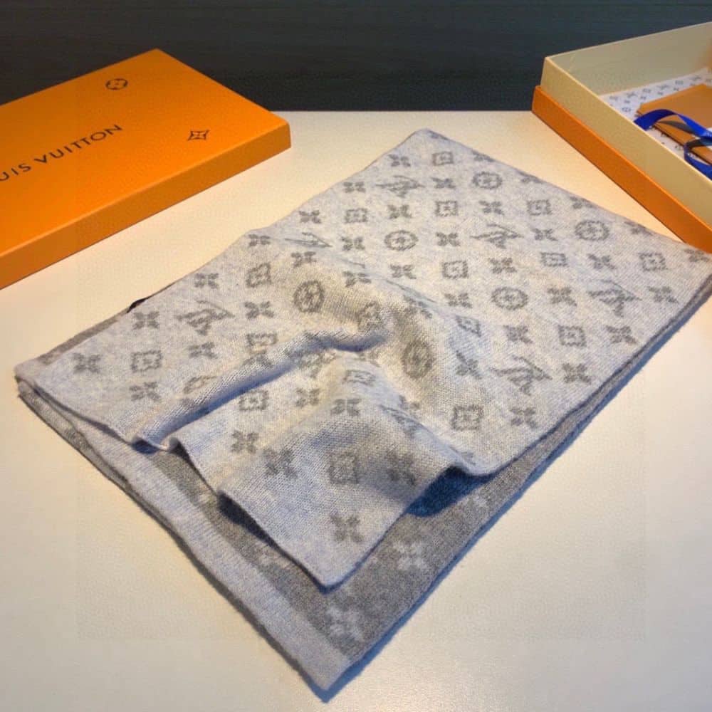 Alternative view of LOUIS VUITTON CACHECOL MONOGRAM DENIM SCARF LIGHT GREY