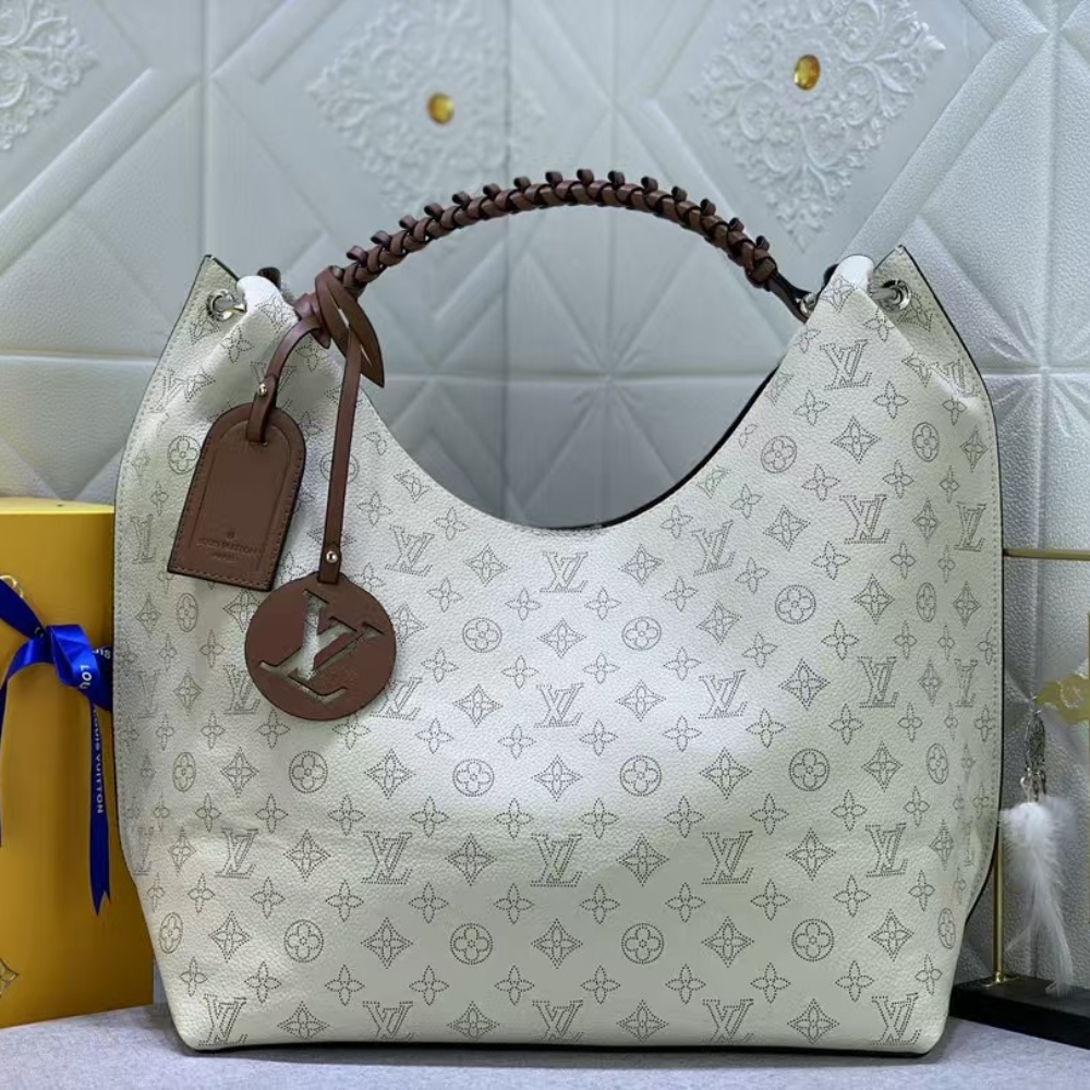 Alternative view of LOUIS VUITTON CARMEL HOBO MAHINA LEATHER WHITE AND BROWN 40CM