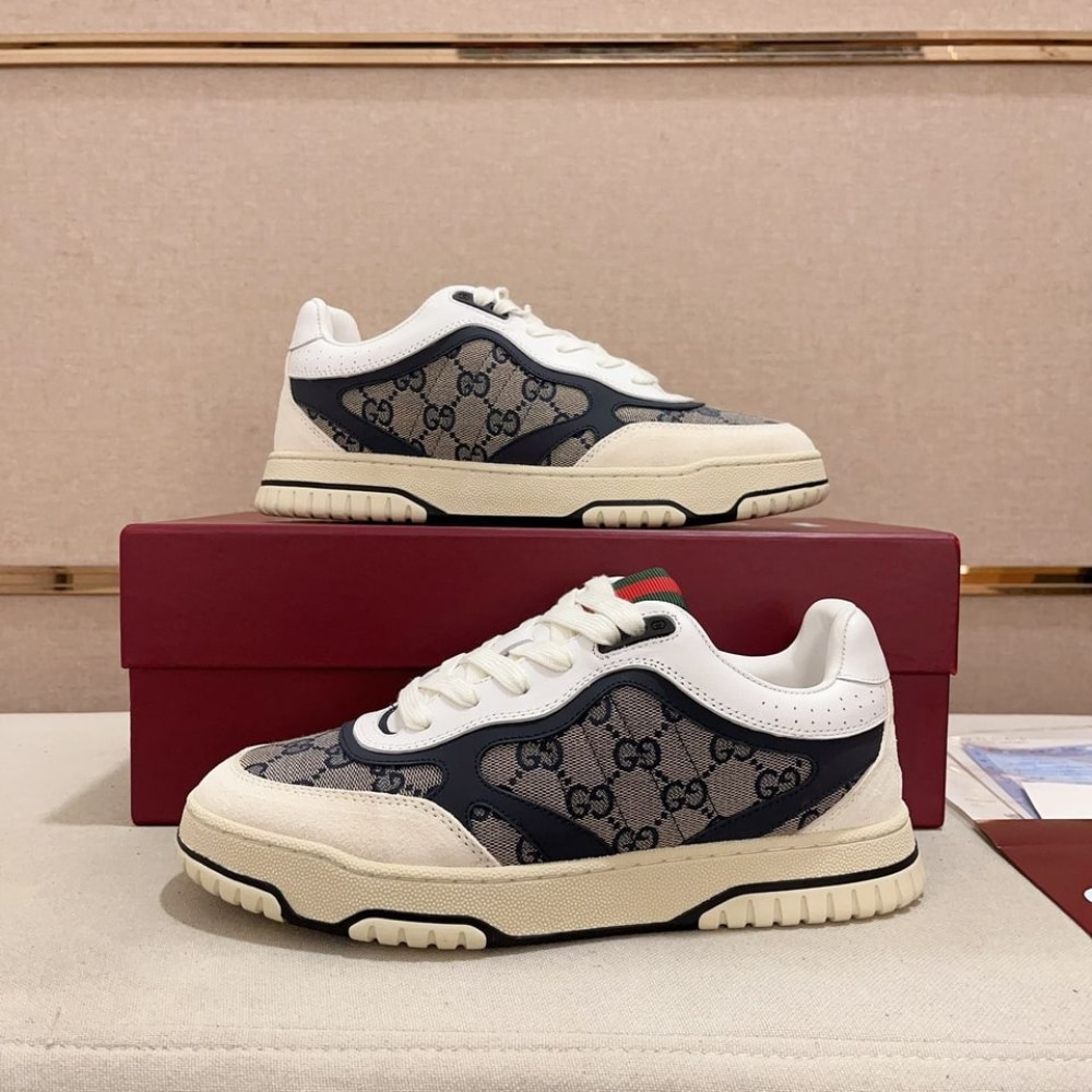 GUCCI WOMEN'S RE WEB SNEAKER ORIGINAL GG CANVAS BEIGE AND BLUE 787476 AADHW 9552 - Image 6