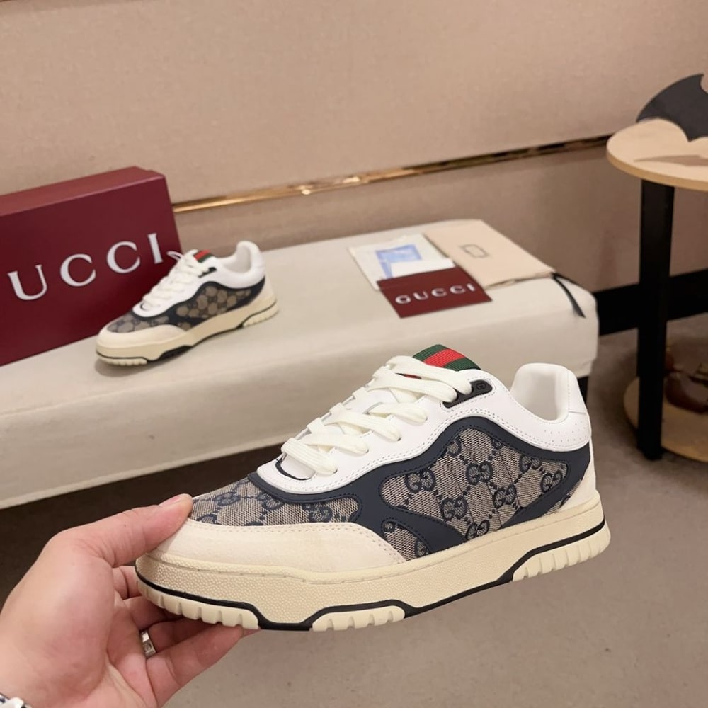 GUCCI WOMEN'S RE WEB SNEAKER ORIGINAL GG CANVAS BEIGE AND BLUE 787476 AADHW 9552 - Image 3