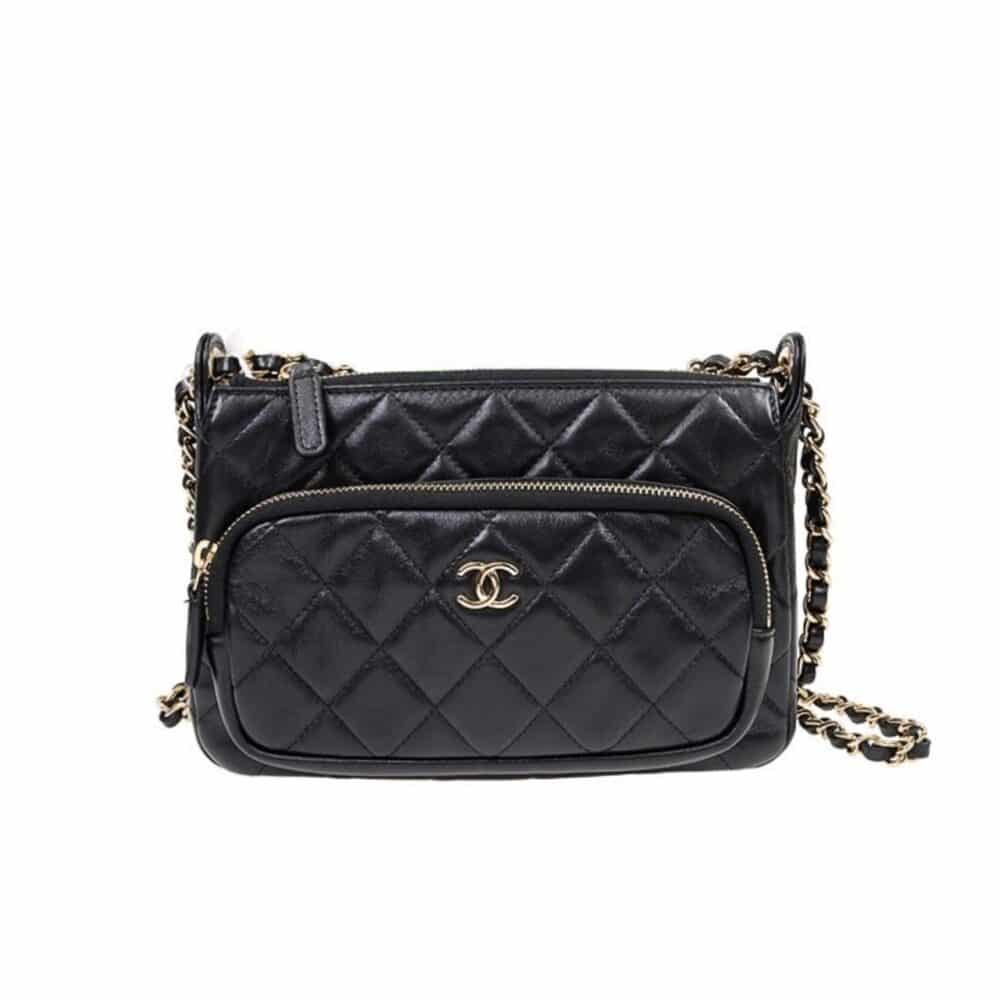 CHANEL SHOULDER CROSSBODY BAG WITH CHAIN BLACK 20CM